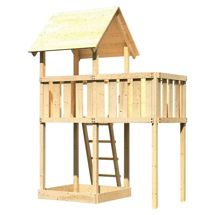 Karibu Kinderspielturm Lotti Set 6 - L x B x H: 107 x 214 x 291 cm, Natur - Holzspielhaus für Kinder mit Leiter und kleinem Dach.