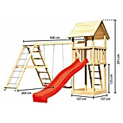 Karibu Kinderspielturm Lotti Set 12 (L x B x H: 264 x 415 x 291 cm, Natur/Rot) | BAUHAUS