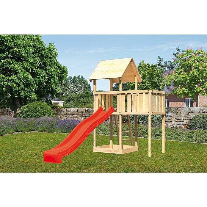Karibu Kinderspielturm Lotti Set 14 (L x B x H: 107 x 214 x 291 cm, Natur/Rot) | BAUHAUS