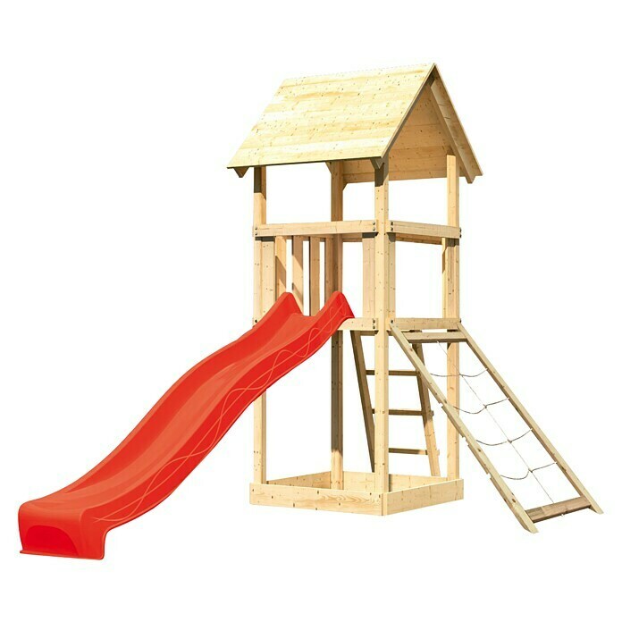 Karibu Kinderspielturm Lotti Set 16 (L x B x H: 107 x 107 x 291 cm, Natur/Rot) | BAUHAUS