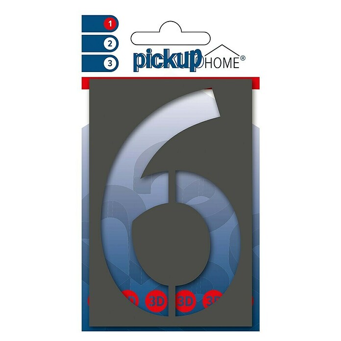 Pickup 3D Home Huisnummer (Hoogte: 10 cm, Motief: 6, Grijs, Kunststof, Zelfklevend)