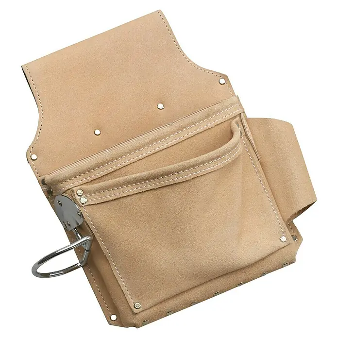 Werkzeug-Gürteltasche - Leder, Leder, Anzahl Taschen: 2 Stk. - Werkzeugtasche aus Leder mit mehreren Fächern und einem Metallring zur Aufbewahrung von Werkzeugen.