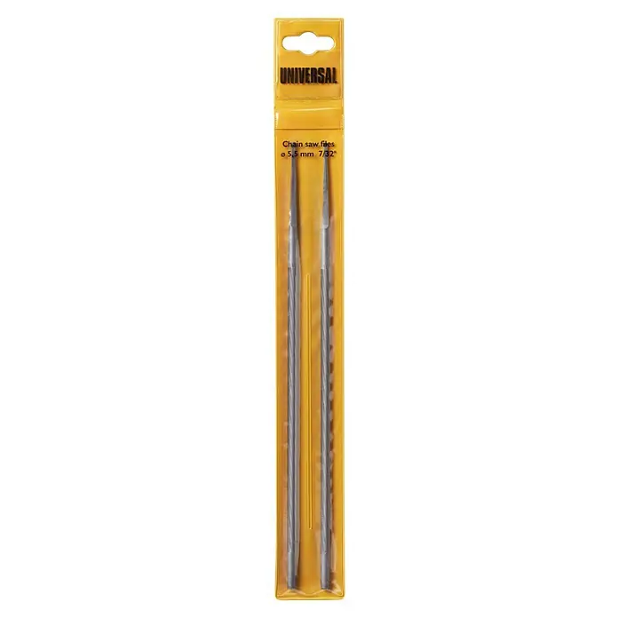 McCulloch Rundfeilen FLO005 - 2 Stk., Durchmesser: 5,5 mm - Universal-Kettensägefeilen, 5,5 mm, 7/32" im gelben Blisterpack. Praktisches Set zum Schärfen von Kettensägen.