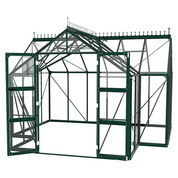 Vitavia Gewächshaus Campus - Außenmaß inkl. Dachüberstand (B x T): 383,4 x 383,3 cm, Material Seitenwand: Glas, 3 mm, Smaragd - Diagonale Ansicht