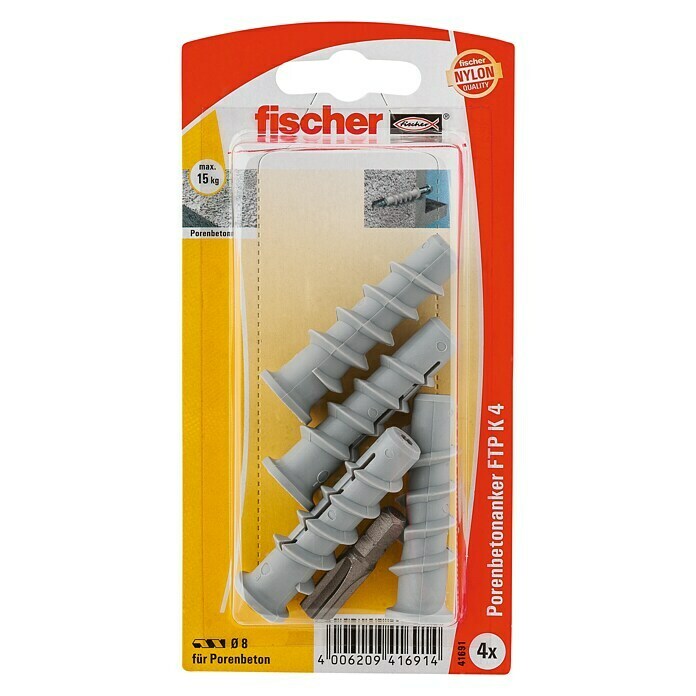 Fischer Porenbetonanker FTP K (M4, Länge Dübel: 50 mm, 4 Stk.)