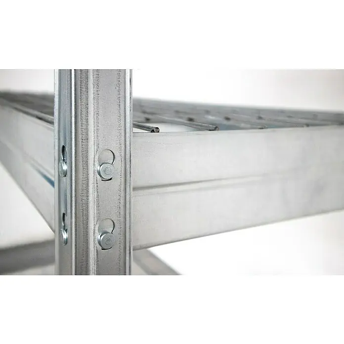 AR Shelving Schwerlastregal Rivet Wire - H x B x T: 180 x 120 x 45 cm, Traglast pro Boden: 225 kg, Anzahl Böden: 5 Stk., Stecken, Silber - Nahaufnahme eines robusten Metallregals, das Stabilität und Funktionalität für Lagerlösungen bietet. Ideal für Garage oder Keller.