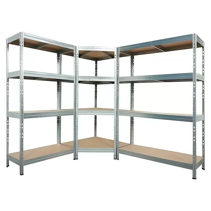 AR Shelving Schwerlastregal Rivet - H x B x T: 180 x 90 x 45 cm, Traglast pro Boden: 250 kg, Anzahl Böden: 5 Stk., Stecken, Silber - Diagonale Ansicht