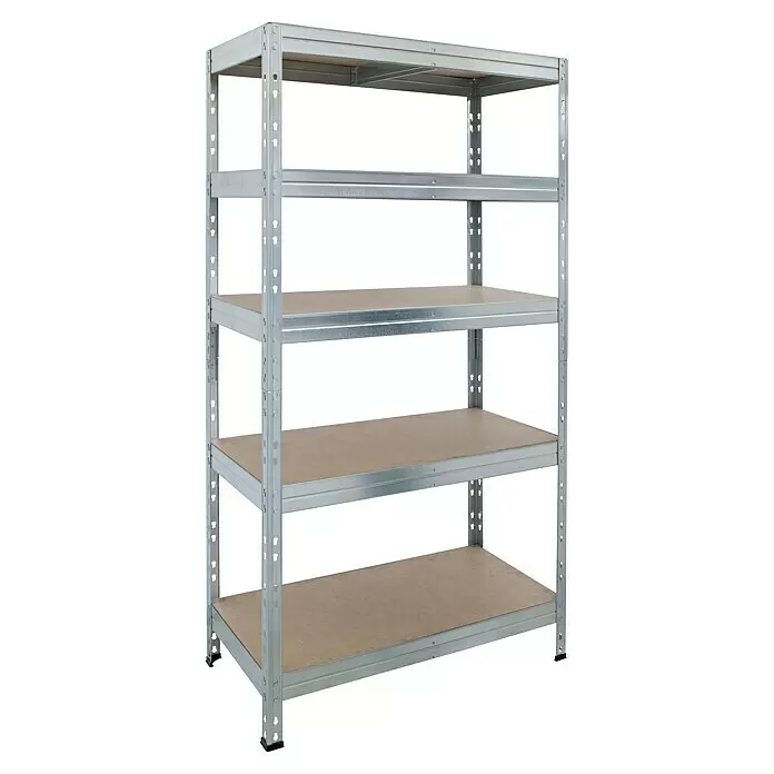 AR Shelving Schwerlastregal Rivet - H x B x T: 180 x 90 x 45 cm, Traglast pro Boden: 250 kg, Anzahl Böden: 5 Stk., Stecken, Silber - Diagonale Ansicht
