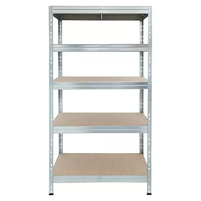AR Shelving Schwerlastregal Rivet - H x B x T: 180 x 90 x 45 cm, Traglast pro Boden: 250 kg, Anzahl Böden: 5 Stk., Stecken, Silber - Vorderansicht