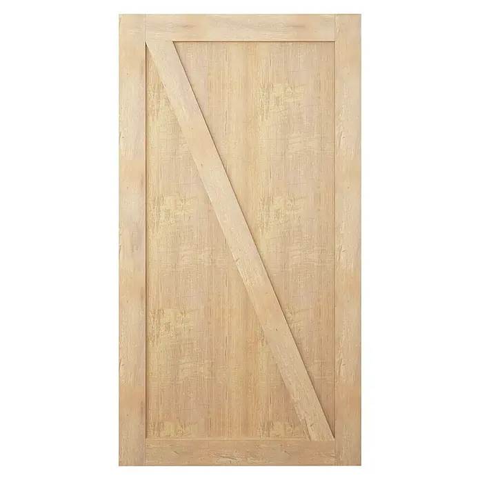 Puerta corredera de madera Riley - An x Al: 85 x 210 cm - Una puerta de madera clara con un travesaño diagonal, ideal para interiores rústicos. La veta natural realza el carácter de la madera.