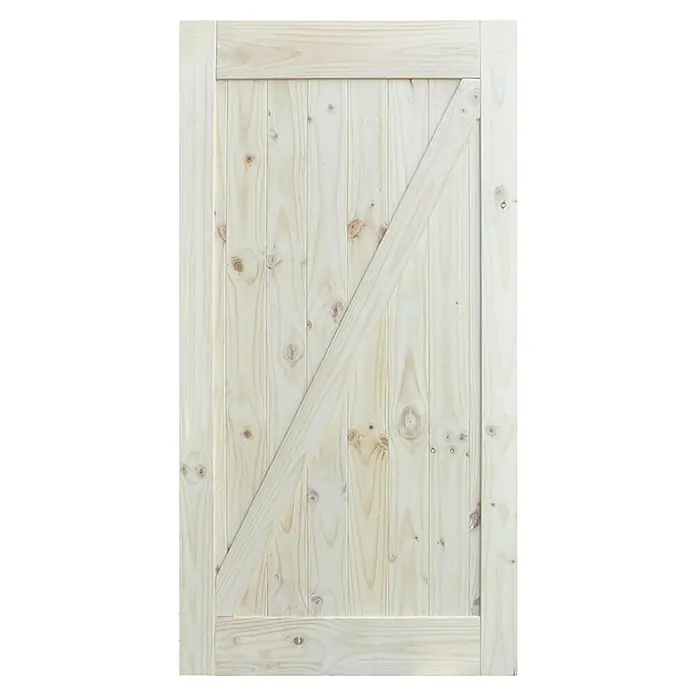 Puerta corredera de madera Dixie - An x Al: 75 x 210 cm - Una puerta de madera clara con refuerzos diagonales y horizontales, que proporciona una estética rústica y natural.