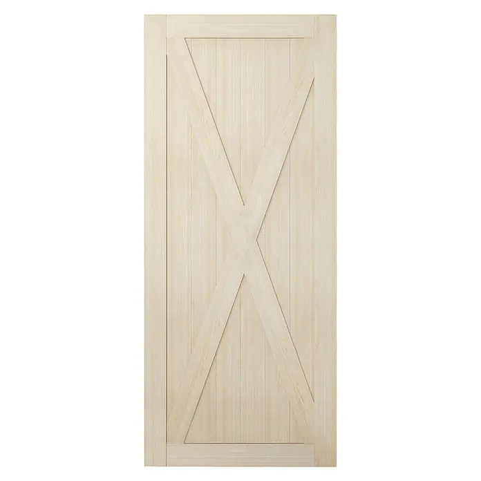 Puerta corredera de madera Cassidy - An x Al: 75 x 210 cm - Una puerta de granero de madera clara con un diseño en X prominente, perfecta para interiores rústicos o como un acento elegante.