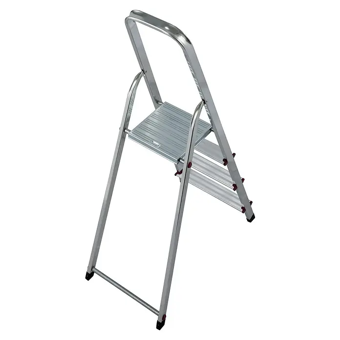 Krause Corda Stehleiter - Arbeitshöhe: 2,8 m, Anzahl Tritte: 4 Stk., Belastbarkeit: 150 kg, Aluminium - Silberne Haushaltsleiter mit zwei Stufen und einem Griff oben, ideal für den täglichen Gebrauch im Haus.