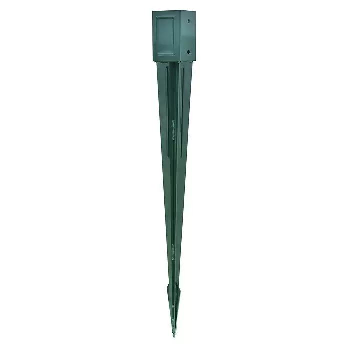 Einschlagbodenhülse SPIKX - 900 x 91 x 91 mm, Grün - Dunkelgrüner Metall-Erdspieß, ideal zur Verankerung von Pfosten.