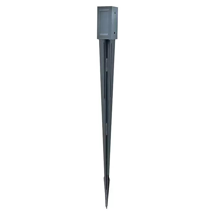 Einschlagbodenhülse SPIKX - 900 x 71 x 71 mm, Anthrazit - Graue Metall-Zaunpfahlhülse mit Vierkantaufnahme und spitzem Ende zur Pfostenbefestigung.
