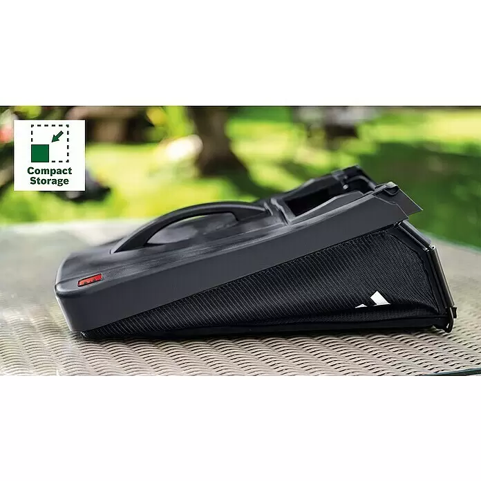 Bosch Power for All 18V Akku-Rasenmäher UniversalRotak 2x18V-37-550 - 18 V, Ohne Akku, Schnittbreite: 37 cm - Schwarzer, zusammenklappbarer Grasfangkorb aus Kunststoff und strukturiertem Stoff, kompakt verstaut.