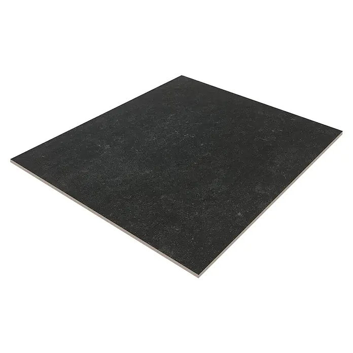 Feinsteinzeugfliese Lanzarote - 60,4 x 60,4 cm, Schwarz, Matt - Nahaufnahme einer einzelnen schwarzen Bodenfliese mit einer leicht strukturierten Oberfläche.