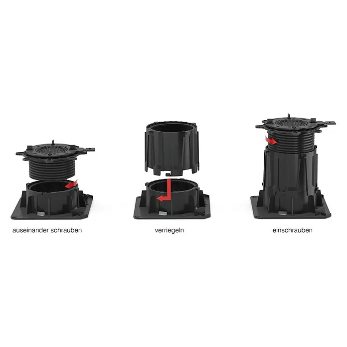 Stelzlager-Adapter Koppler TL-8K - Kunststoff, Passend für: Plattenlager TL8 - Produktdemonstration: Eine Terrassenfuß-Konstruktion in drei Schritten, von der Demontage bis zur Montage.