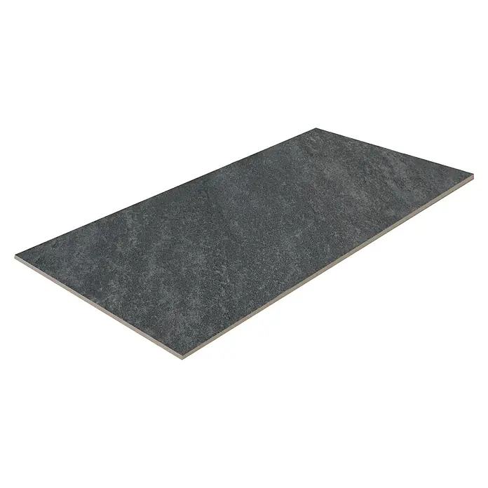 Feinsteinzeugfliese Skiffer - 30 x 60 cm, Anthrazit, Matt - Nahaufnahme einer grauen Keramikfliese mit dezenter Textur, ideal für moderne Boden- und Wandgestaltungen.