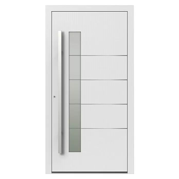 Gerda Haustür Altus Kyoto110 x 210 cm, DIN Anschlag: Links, Verkehrsweiß, Details in Edelstahl