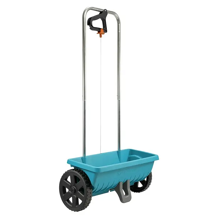 Gardena Streuwagen L - Streubreite: 45 cm, 12,5 l - Der Gardena Streuwagen mit verstellbarem Griff und robusten Rädern erleichtert das Ausbringen von Saatgut und Dünger im Garten.