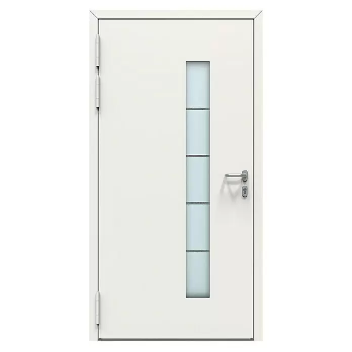 Gerda Haustür Altus Kyoto110 x 210 cm, DIN Anschlag: Links, Verkehrsweiß, Details in Edelstahl