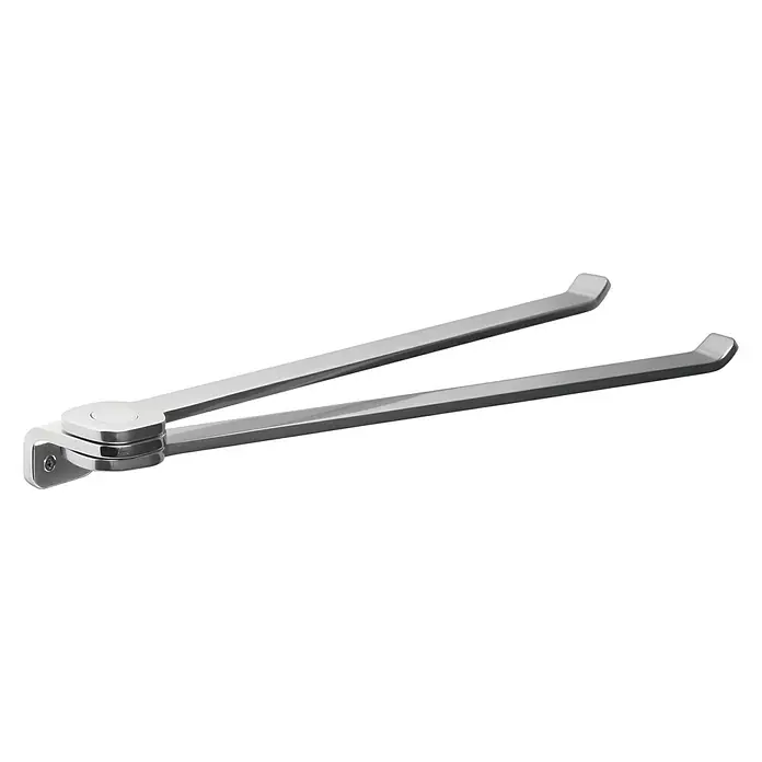 Tatay Flat Toallero de barra doble - Ancho: 36 cm, Cromo - Imagen de un toallero giratorio de metal montado en la pared, con dos brazos oscilantes para colgar toallas.
