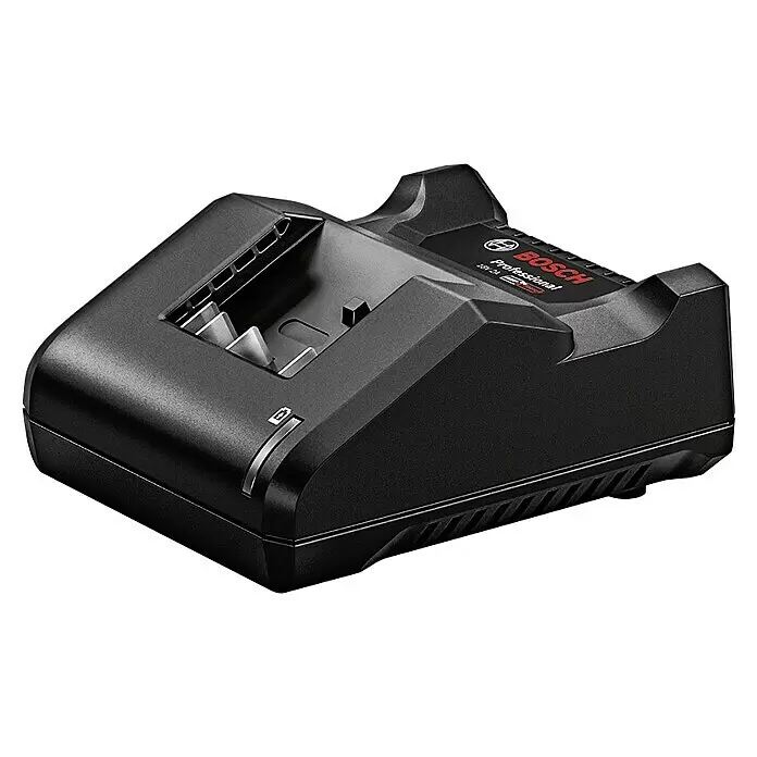 Bosch Professional AMPShare 18V Akku-Schlagbohrschrauber GSB 18V-21 - 18 V, 3 Akkus, 3 Ah - Schwarzes Bosch Professional Akku-Ladegerät mit einem Steckplatz für einen Akkupack.