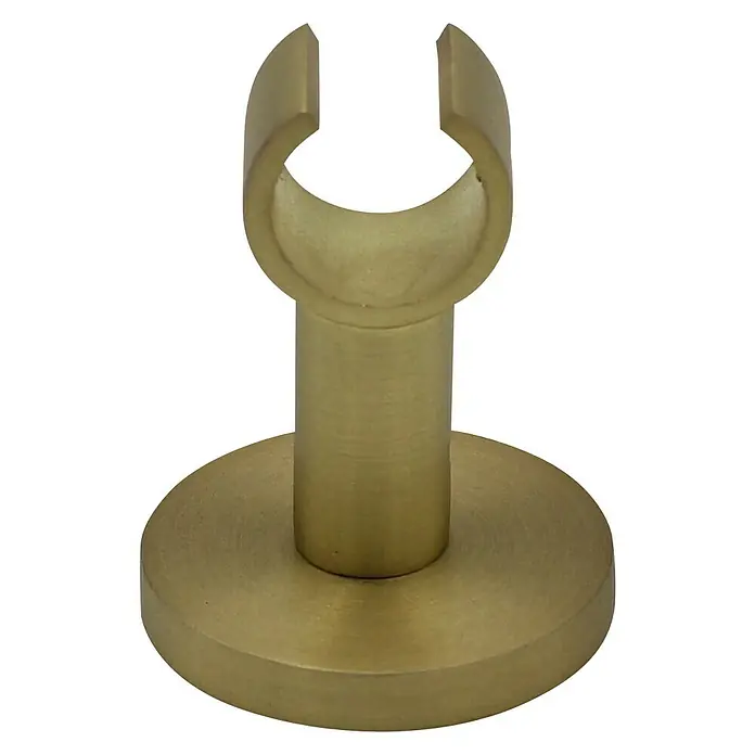 Expo Ambiente Deckenträger Klassik - Messingoptik matt, Geeignet für: Gardinenstangen Ø 20 mm - Nahaufnahme einer goldenen Gardinenstangenhalterung zur Wandmontage, die Funktionalität und Eleganz vereint.