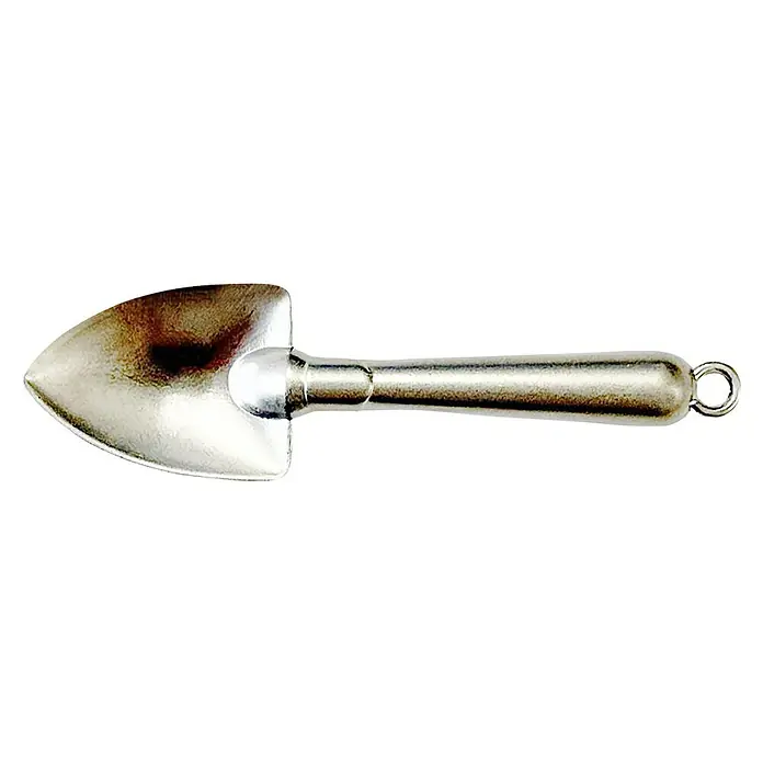 Llavero Pala - Metal - Paleta de mano de jardín en miniatura plateada con mango redondo y anilla para colgar para proyectos de artesanía o casas de muñecas.