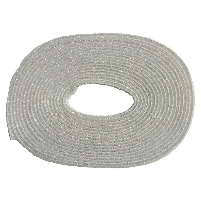 Cinta para mosquitera - Largo: 9,5 m, Blanco - Primer plano de un rollo de velcro, enrollado y listo para usar en diversas aplicaciones de sujeción.