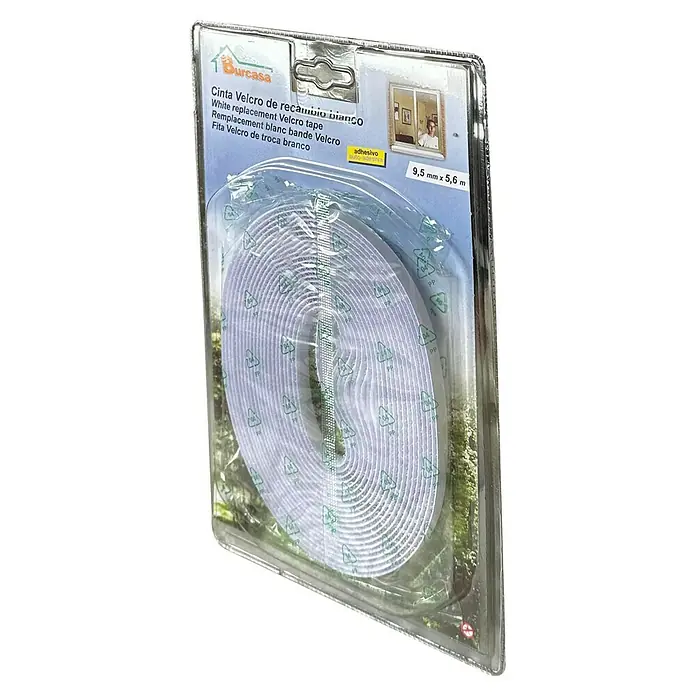 Cinta para mosquitera - Largo: 9,5 m, Blanco - Paquete de cinta de velcro de repuesto blanca Durcasa, 9,5 mm x 5,6 m, ideal para diversas aplicaciones de fijación en la casa.