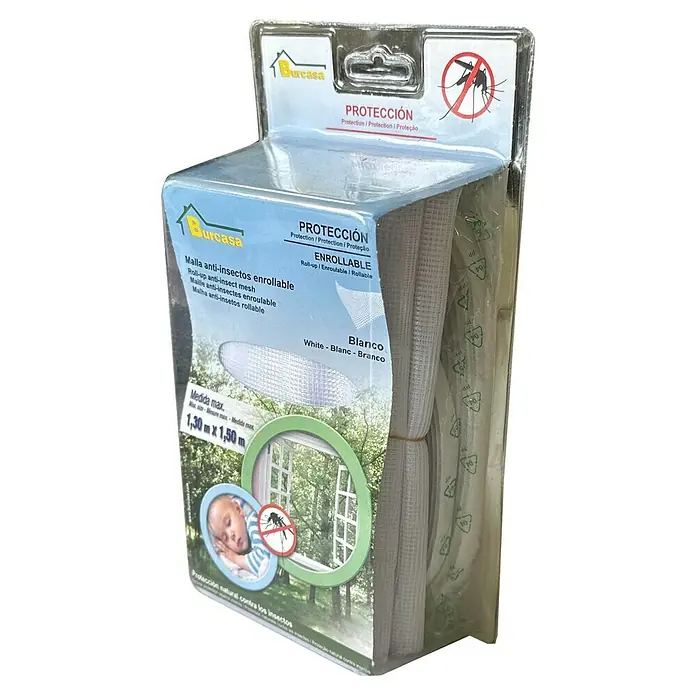 Mosquitera enrollable - An x Al: 150 x 130 cm, Color red: Blanco, Plástico - Mosquitera enrollable Burcasa, blanca, de 1,30 m x 1,50 m, que protege contra los insectos y garantiza un sueño tranquilo.