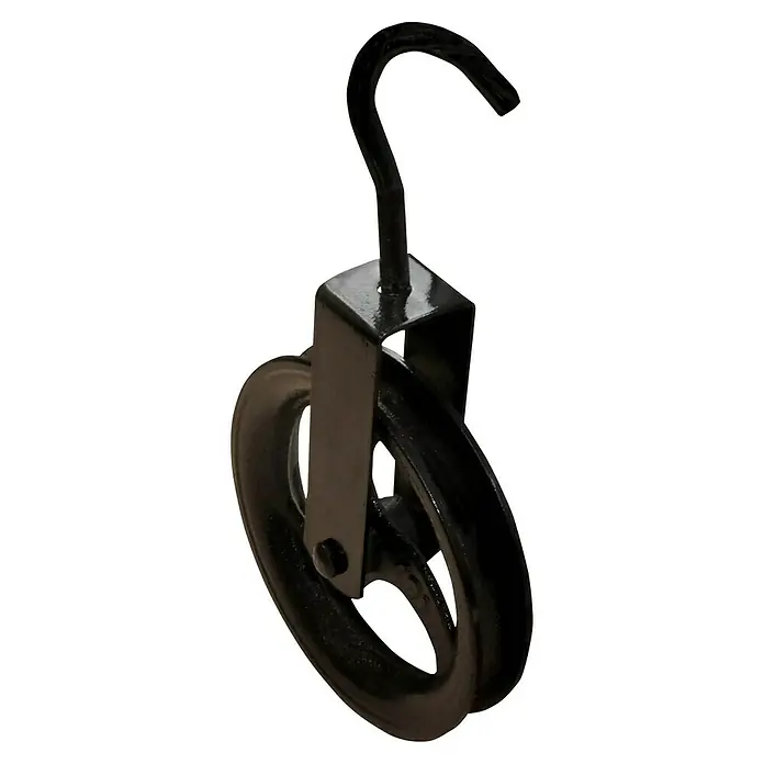 Polea elevadora - Carga soportada: 180 kg, Metal - Polea negra con gancho. Ideal para trabajos de elevación y tracción en el área de taller o construcción. Robusta y duradera.