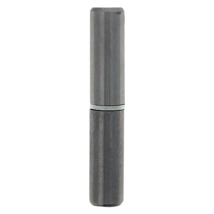 Pernio bisagra 3PU - An x Al: 10 x 50 mm - Primer plano de una bisagra metálica cilíndrica, que presenta un diseño de dos partes unidas por un anillo. La superficie tiene una textura rugosa y muestra signos de desgaste.