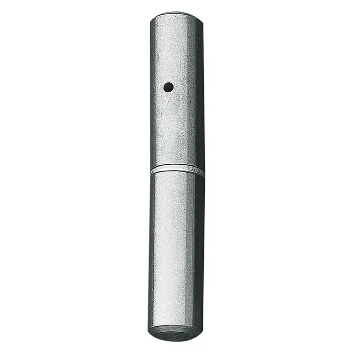 Pernio bisagra 3P - An x Al: 16 x 100 mm - Primer plano de un manguito metálico cilíndrico de dos piezas con un agujero en la parte superior.