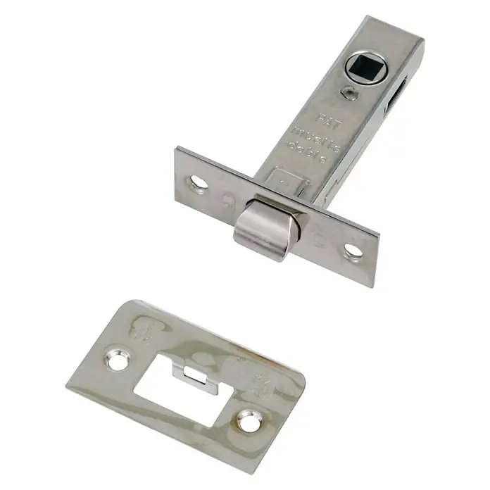Resbalón 12-45 cuadrado níquel - Apto para: Puertas de madera, Sin cerradura - Picaporte de acero inoxidable con placa de cierre para puertas interiores. Mecanismo suave y fácil instalación.