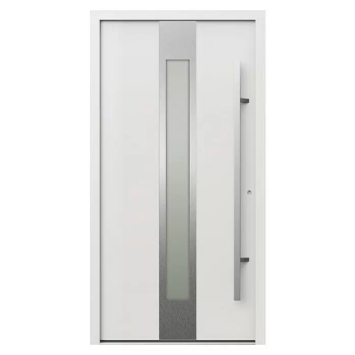 Gerda Haustür Thermo Prime 75 Hanover - 110 cm x 210 mm, DIN Anschlag: Rechts, Weiß, Details in Edelstahl - Vorderansicht