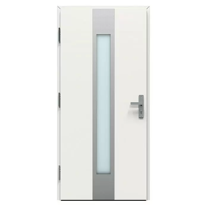 Gerda Haustür Thermo Prime 75 Hanover - 100 cm x 210 mm, DIN Anschlag: Links, Weiß, Details in Edelstahl - Vorderansicht