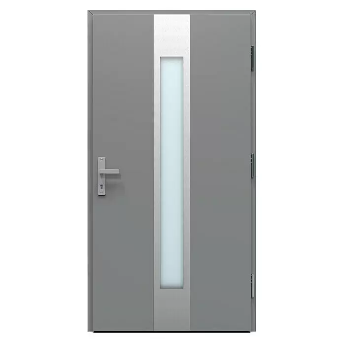 Gerda Haustür Thermo Prime 75 Hanover - 110 cm x 210 mm, DIN Anschlag: Rechts, Grau, Details in Edelstahl - Vorderansicht