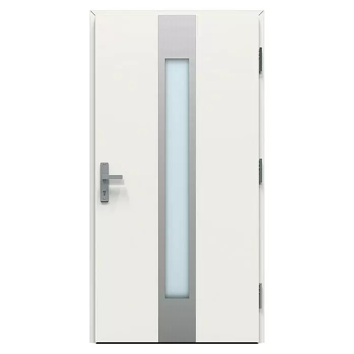 Gerda Haustür Thermo Prime 75 Hanover - 110 cm x 210 mm, DIN Anschlag: Rechts, Weiß, Details in Edelstahl - Vorderansicht