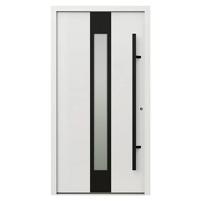 Gerda Haustür Thermo Prime 75 Hanover - 110 cm x 210 mm, DIN Anschlag: Rechts, Weiß, Schwarze Details - Vorderansicht