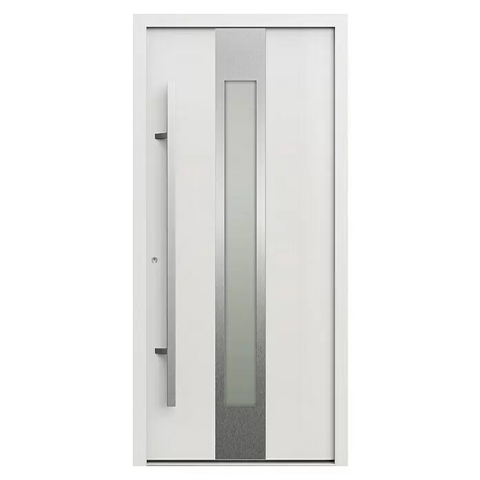 Gerda Haustür Thermo Prime 75 Hanover - 100 cm x 210 mm, DIN Anschlag: Links, Weiß, Details in Edelstahl - Vorderansicht