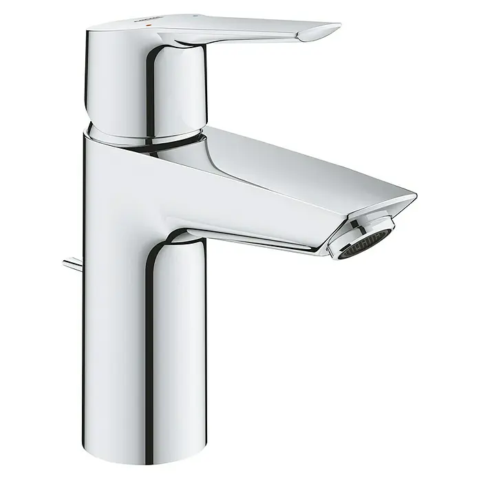 Grohe QuickFix Waschtischarmatur Start S-Size - Chrom, Glänzend - Nahaufnahme einer glänzenden, modernen Armatur, die durch ihr elegantes Design und die hochwertige Chromoberfläche besticht. Perfekt für jedes Badezimmer.