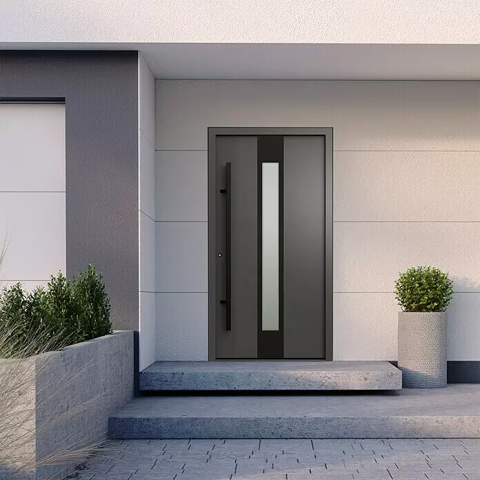 Gerda Haustür Thermo Prime 75 Hanover - 110 cm x 210 mm, DIN Anschlag: Links, Anthrazitgrau, Schwarze Details - Stimmungsaufnahme