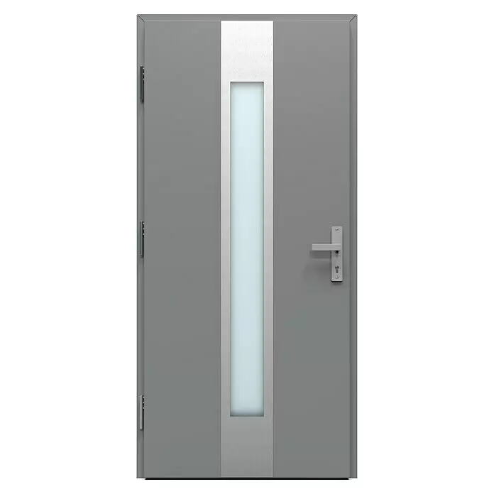 Gerda Haustür Thermo Prime 75 Hanover - 100 cm x 210 mm, DIN Anschlag: Rechts, Grau, Details in Edelstahl - Vorderansicht