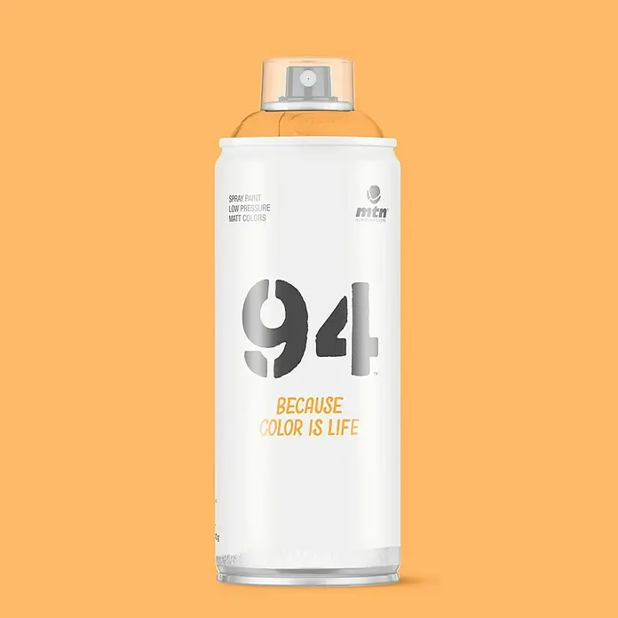 mtn Pintura decorativa en spray 94 - Amarillo medio, Mate, 400 ml - Bote de pintura en aerosol MTN 94 con baja presión para colores mate, ideal para proyectos de arte y diseño.