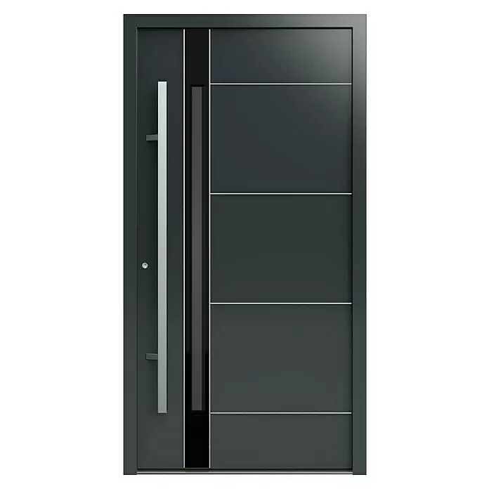 Gerda Haustür Thermo Prime 75 Rodan - 110 cm x 210 mm, DIN Anschlag: Links, Anthrazitgrau, Details in Edelstahl - Vorderansicht