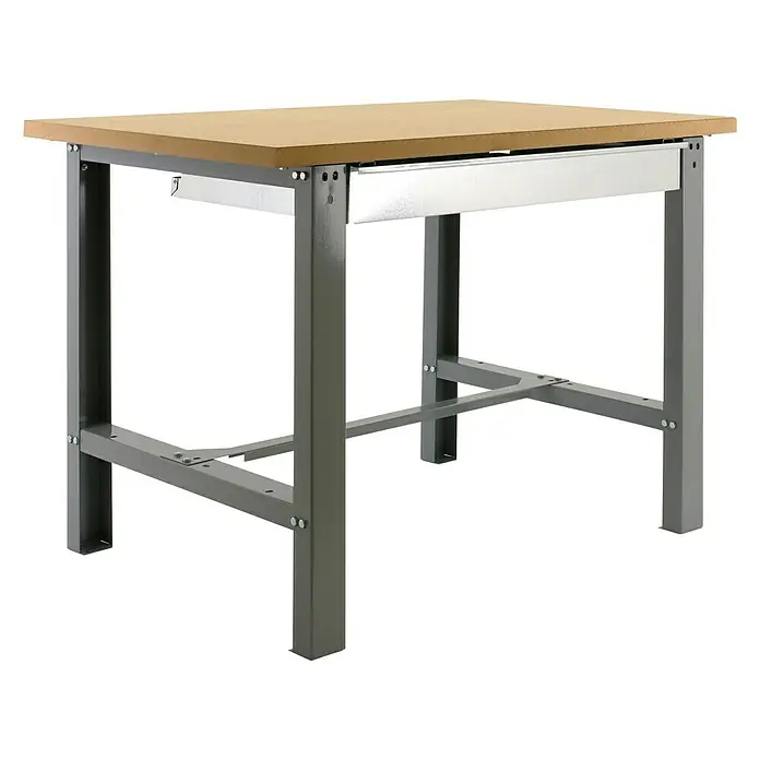 Simonrack Simonwork Banco de trabajo BT6 Box - L x An: 75 x 180 cm, Altura de trabajo: 86,5 cm, Carga soportada: 635 kg, Gris - Banco de trabajo con una robusta tabla de madera y una estructura de metal gris oscuro resistente, completo con un cajón.