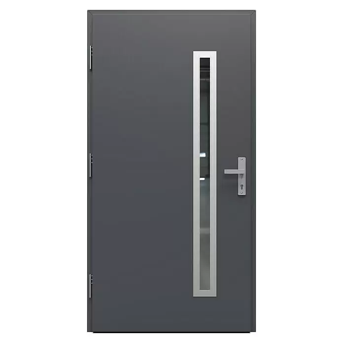 Gerda Haustür Thermo Prime 75 Rodan - 110 cm x 210 mm, DIN Anschlag: Links, Anthrazitgrau, Details in Edelstahl - Vorderansicht